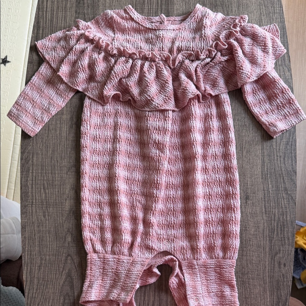 Isobella & Chloe Pink Knit Ruffled One-Piece Bodysuit